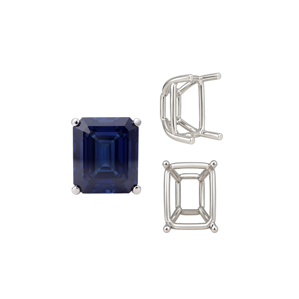 Four Prong Emerald Shape Tapered Base Wire Basket Settings in Sterling Silver (5.00 x 3.50 mm - 14.00 x 13.50 mm)