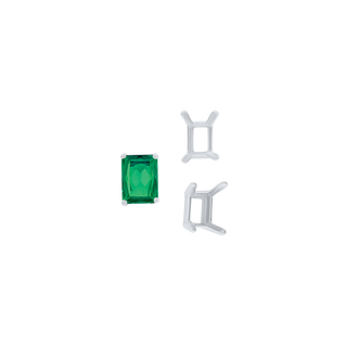 Four Prong Emerald Shape Single Wire Settings in Sterling Silver (3.50 x 2.60 mm - 13.00 x 9.50 mm)