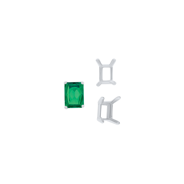 Four Prong Emerald Shape Single Wire Settings in Sterling Silver (3.50 x 2.60 mm - 13.00 x 9.50 mm)