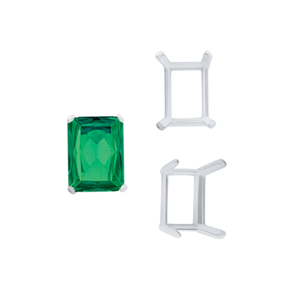 Four Prong Emerald Shape Single Wire Settings in Sterling Silver (3.50 x 2.60 mm - 13.00 x 9.50 mm)