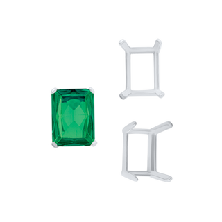 Four Prong Emerald Shape Single Wire Settings in Sterling Silver (3.50 x 2.60 mm - 13.00 x 9.50 mm)