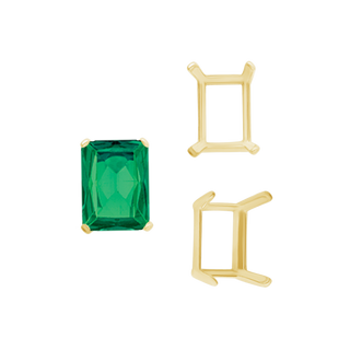 Four Prong Emerald Shape Single Wire Settings in 14K Gold (3.50 x 2.60 mm - 13.00 x 9.50 mm)