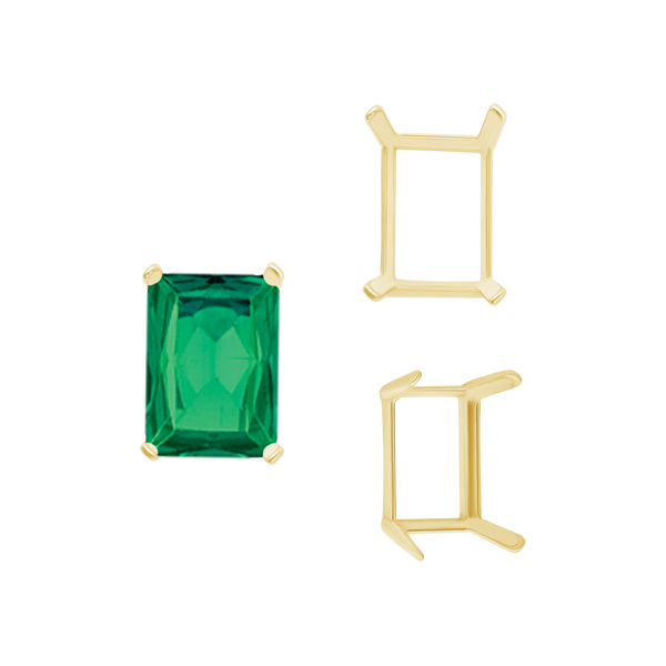 Four Prong Emerald Shape Single Wire Settings in 14K Gold (3.50 x 2.60 mm - 13.00 x 9.50 mm)