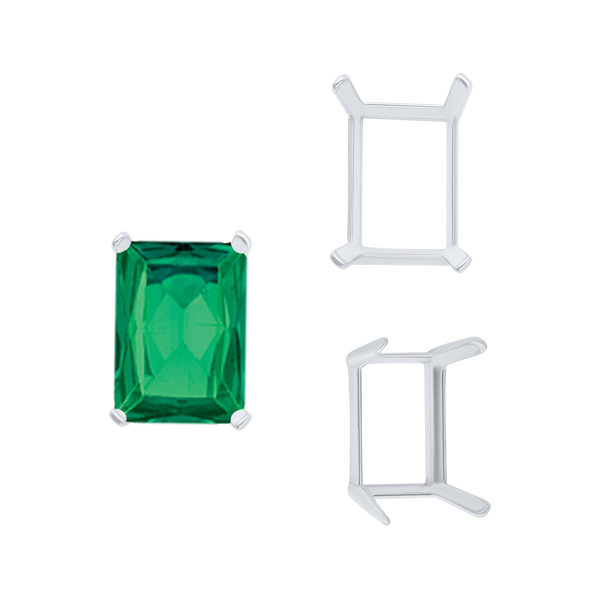 Four Prong Emerald Shape Single Wire Settings in Sterling Silver (3.50 x 2.60 mm - 13.00 x 9.50 mm)