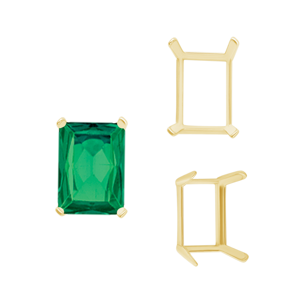 Four Prong Emerald Shape Single Wire Settings in 14K Gold (3.50 x 2.60 mm - 13.00 x 9.50 mm)