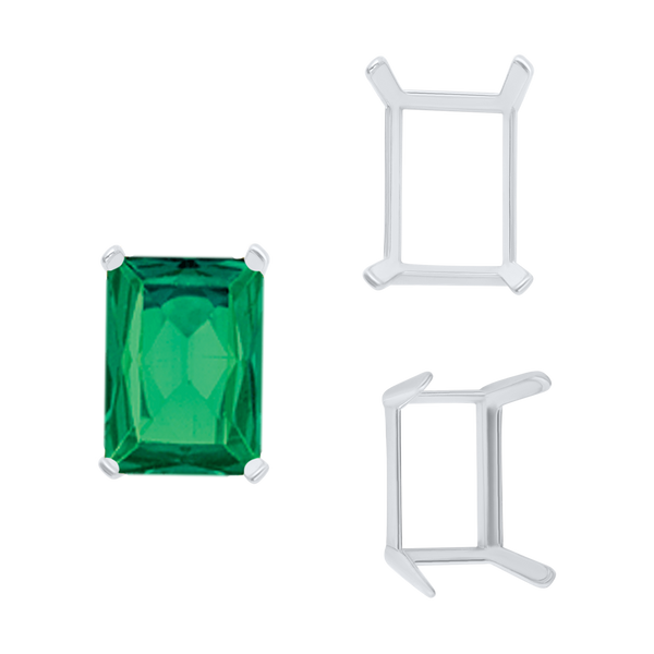 Four Prong Emerald Shape Single Wire Settings in 14K Gold (3.50 x 2.60 mm - 13.00 x 9.50 mm)