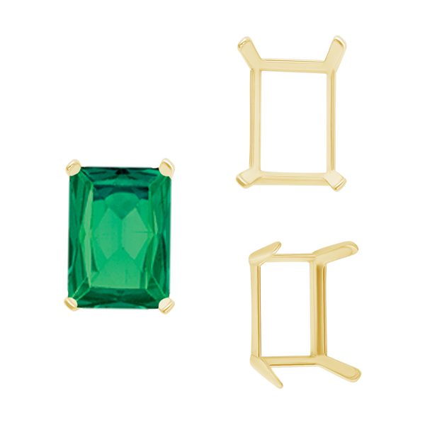 Four Prong Emerald Shape Single Wire Settings in 14K Gold (3.50 x 2.60 mm - 13.00 x 9.50 mm)