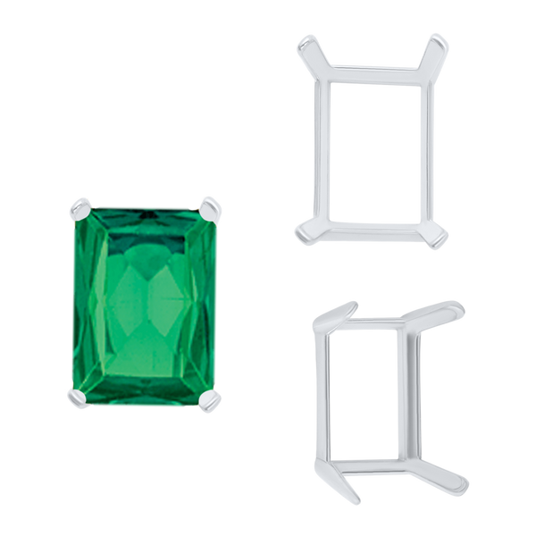 Four Prong Emerald Shape Single Wire Settings in Sterling Silver (3.50 x 2.60 mm - 13.00 x 9.50 mm)