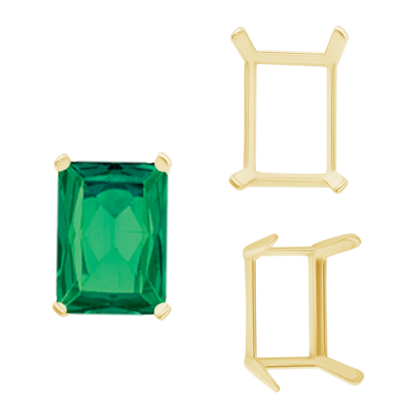 Four Prong Emerald Shape Single Wire Settings in 14K Gold (3.50 x 2.60 mm - 13.00 x 9.50 mm)