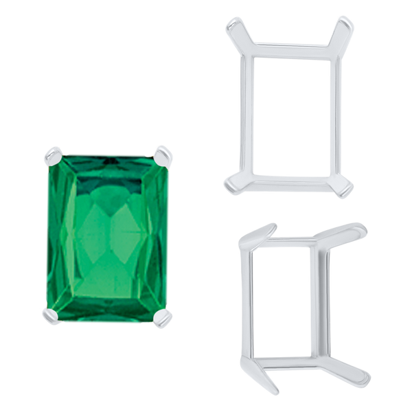 Four Prong Emerald Shape Single Wire Settings in Sterling Silver (3.50 x 2.60 mm - 13.00 x 9.50 mm)