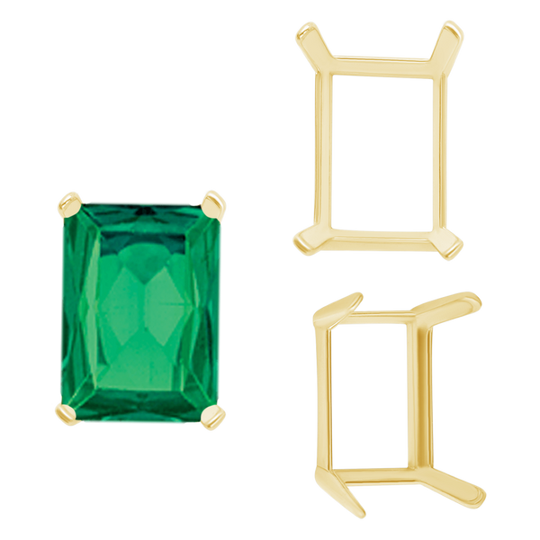 Four Prong Emerald Shape Single Wire Settings in 14K Gold (3.50 x 2.60 mm - 13.00 x 9.50 mm)