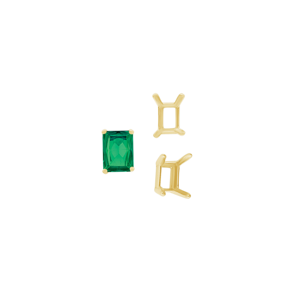 Four Prong Emerald Shape Single Wire Settings in 14K Gold (3.50 x 2.60 mm - 13.00 x 9.50 mm)