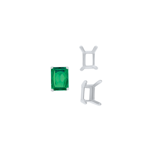 Four Prong Emerald Shape Single Wire Settings in Sterling Silver (3.50 x 2.60 mm - 13.00 x 9.50 mm)