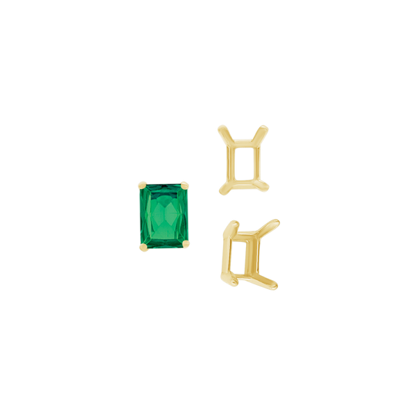 Four Prong Emerald Shape Single Wire Settings in 14K Gold (3.50 x 2.60 mm - 13.00 x 9.50 mm)