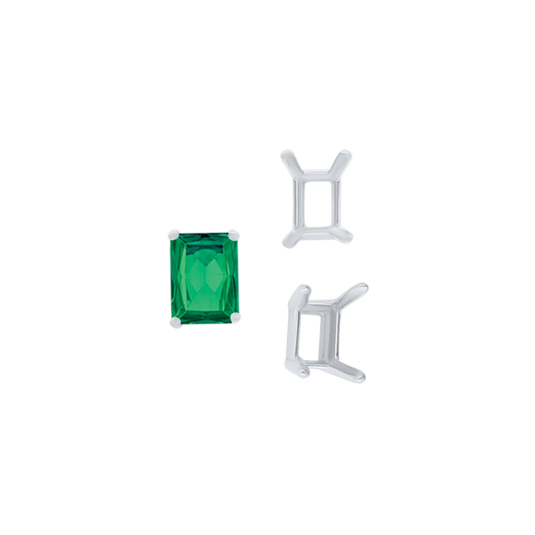 Four Prong Emerald Shape Single Wire Settings in Sterling Silver (3.50 x 2.60 mm - 13.00 x 9.50 mm)