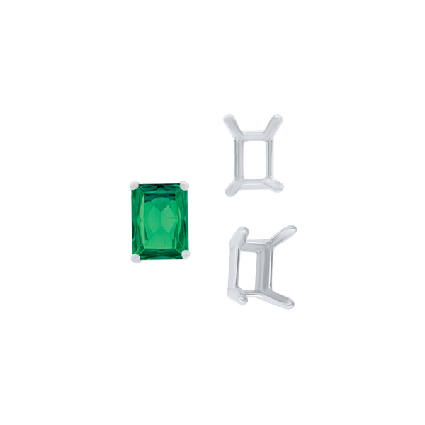 Four Prong Emerald Shape Single Wire Settings in 14K Gold (3.50 x 2.60 mm - 13.00 x 9.50 mm)