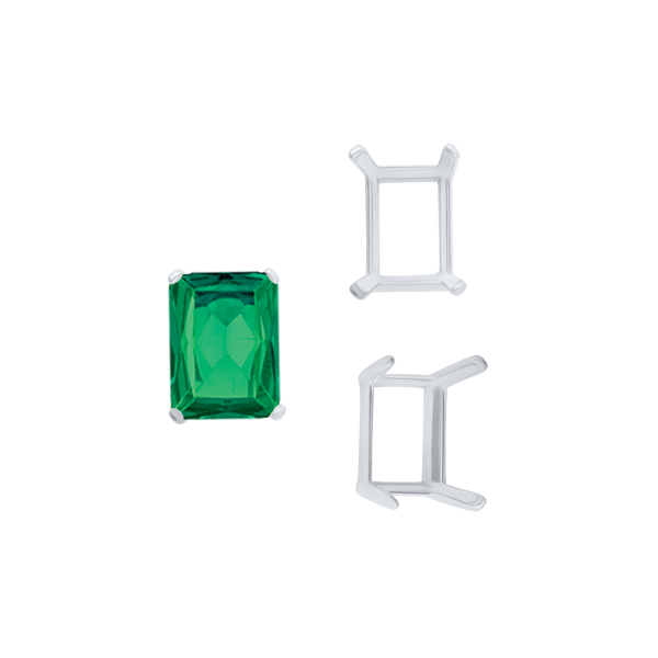 Four Prong Emerald Shape Single Wire Settings in 14K Gold (3.50 x 2.60 mm - 13.00 x 9.50 mm)