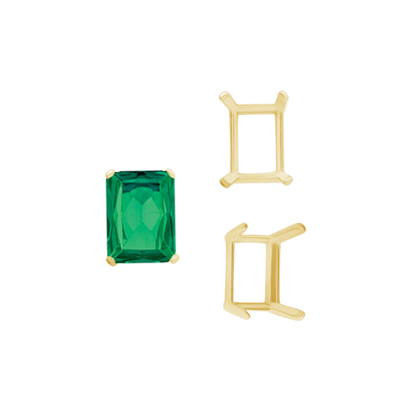 Four Prong Emerald Shape Single Wire Settings in 14K Gold (3.50 x 2.60 mm - 13.00 x 9.50 mm)