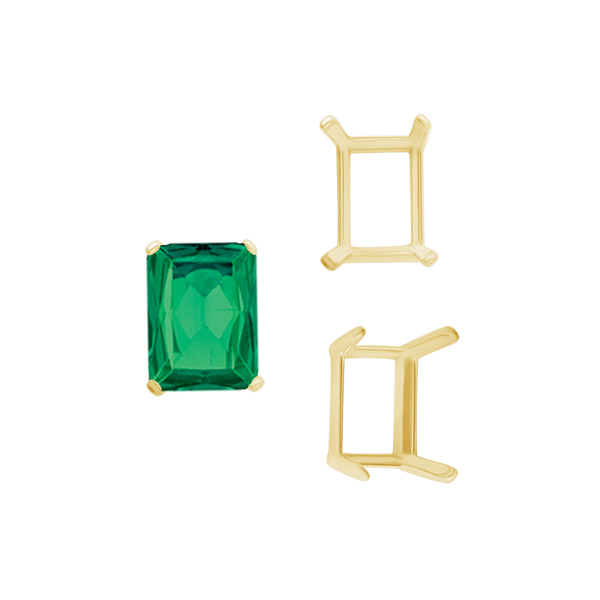 Four Prong Emerald Shape Single Wire Settings in 14K Gold (3.50 x 2.60 mm - 13.00 x 9.50 mm)