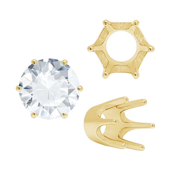 Six Prong Round Standard High Base Settings in 14K Gold (2.60 mm - 9.25 mm)