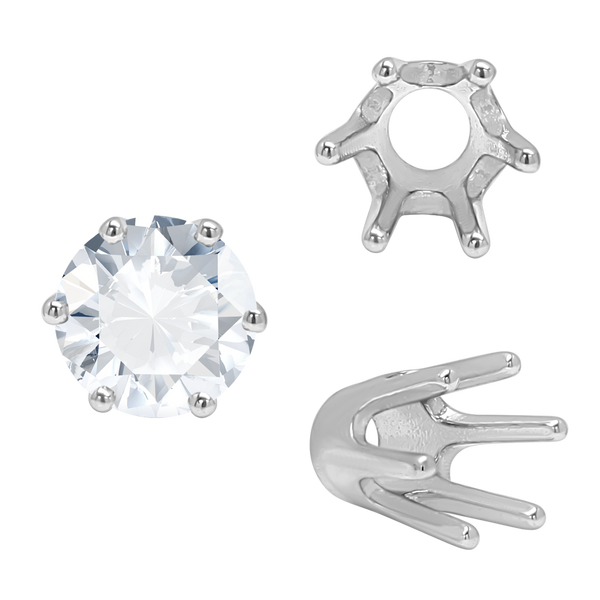 Six Prong Round Standard High Base Settings in Sterling Silver (2.60 mm - 9.25 mm)