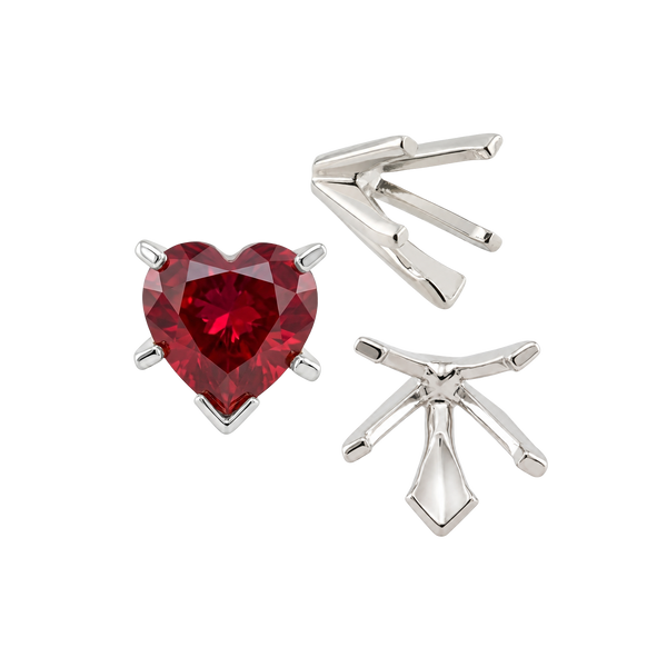 V-End Heart Shape Solitaire Settings in Sterling Silver (Die-Struck) (4.00 x 4.00 mm - 7.00 x 7.00 mm)