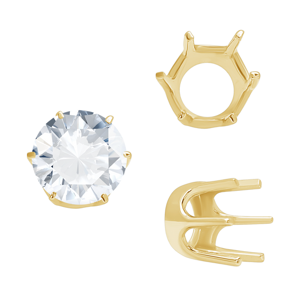 Six Prong Round Standard Settings in 14K Gold (1.75 mm - 10.00 mm)