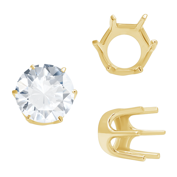Six Prong Round Standard Settings in 14K Gold (1.75 mm - 10.00 mm)