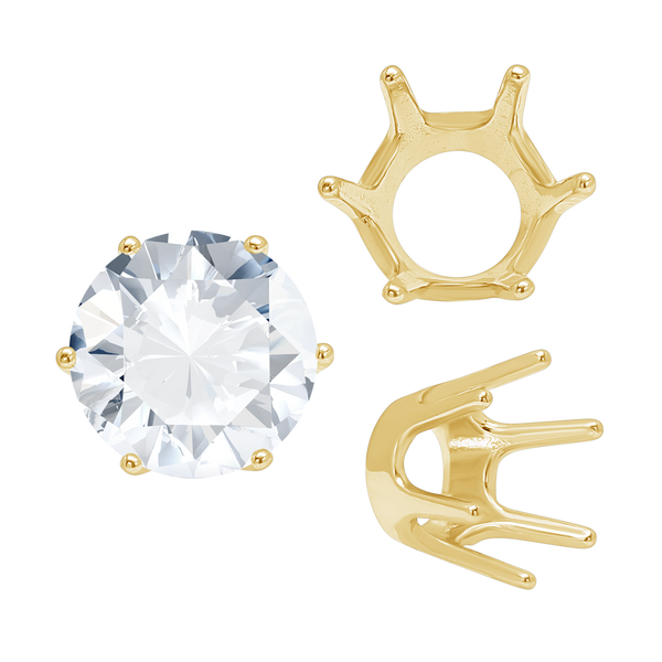 Six Prong Round Standard Settings in 14K Gold (1.75 mm - 10.00 mm)