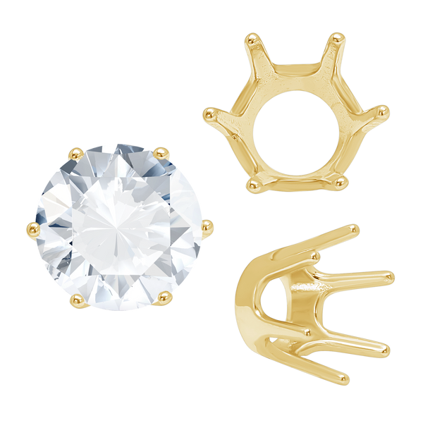 Six Prong Round Standard Settings in 14K Gold (1.75 mm - 10.00 mm)