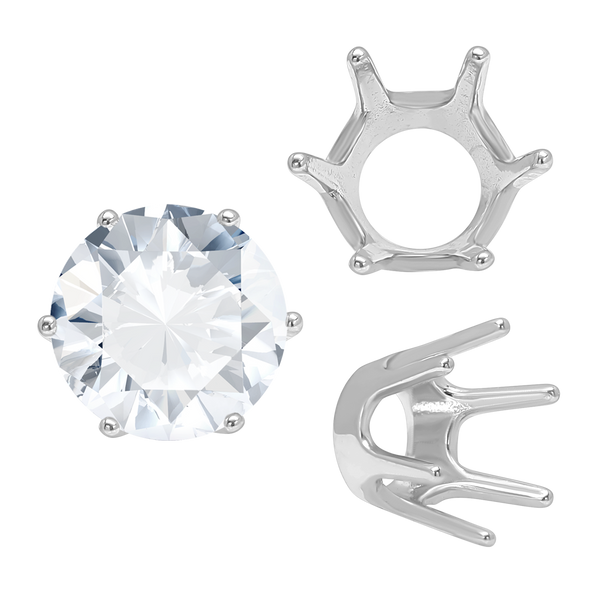 Six Prong Round Standard Settings in Sterling Silver (1.75 mm - 8.00 mm)