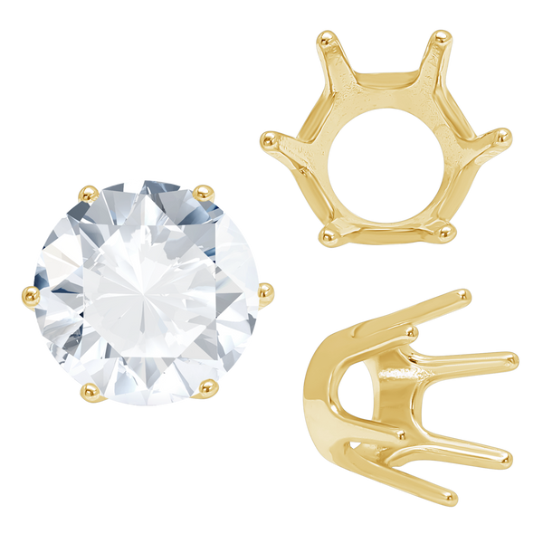 Six Prong Round Standard Settings in 14K Gold (1.75 mm - 10.00 mm)