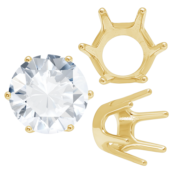 Six Prong Round Standard Settings in 14K Gold (1.75 mm - 10.00 mm)