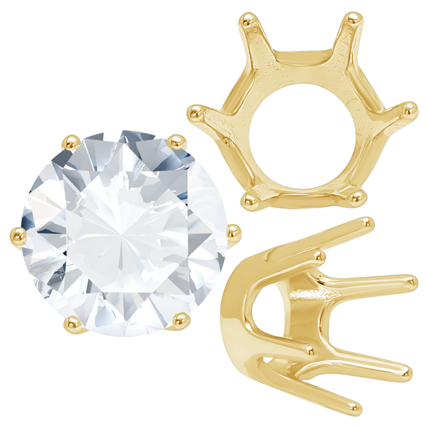 Six Prong Round Standard Settings in 14K Gold (1.75 mm - 10.00 mm)