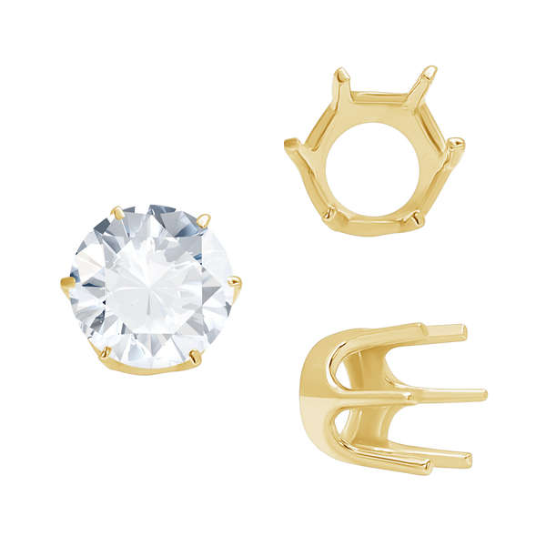 Six Prong Round Standard Settings in 14K Gold (1.75 mm - 10.00 mm)
