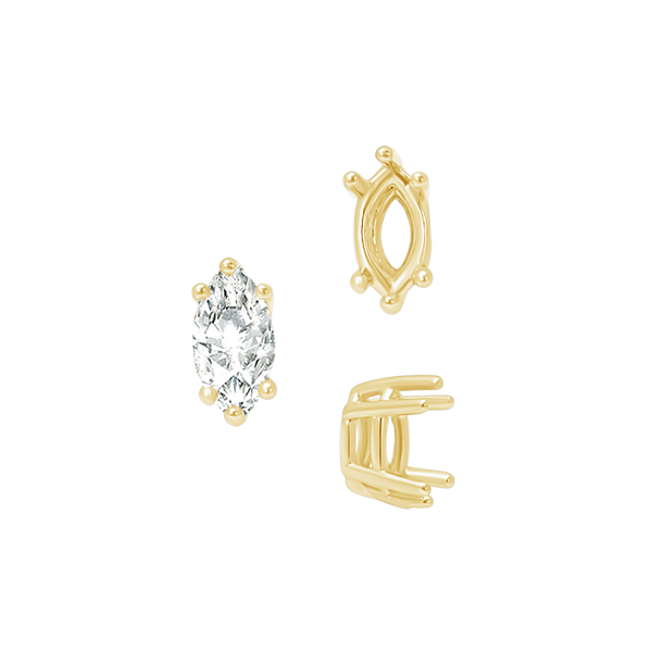 Six Prong Marquise Settings in 14K Gold (4.25 x 1.75 mm - 10.00 x 5.00 mm)