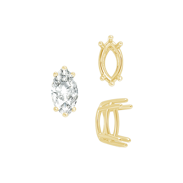 Six Prong Marquise Settings in 14K Gold (4.25 x 1.75 mm - 10.00 x 5.00 mm)