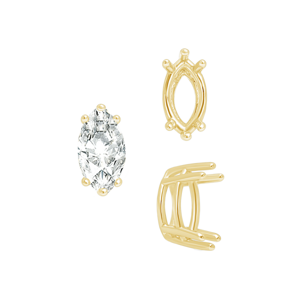 Six Prong Marquise Settings in 14K Gold (4.25 x 1.75 mm - 10.00 x 5.00 mm)
