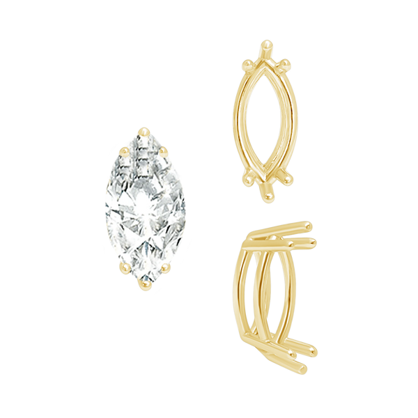 Six Prong Marquise Settings in 14K Gold (4.25 x 1.75 mm - 10.00 x 5.00 mm)