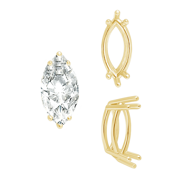 Six Prong Marquise Settings in 14K Gold (4.25 x 1.75 mm - 10.00 x 5.00 mm)