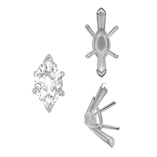 V-End Marquise Shape Solitaire Settings With Peg in Sterling Silver (6.00 x 3.00 mm - 16.00 x 8.00 mm)