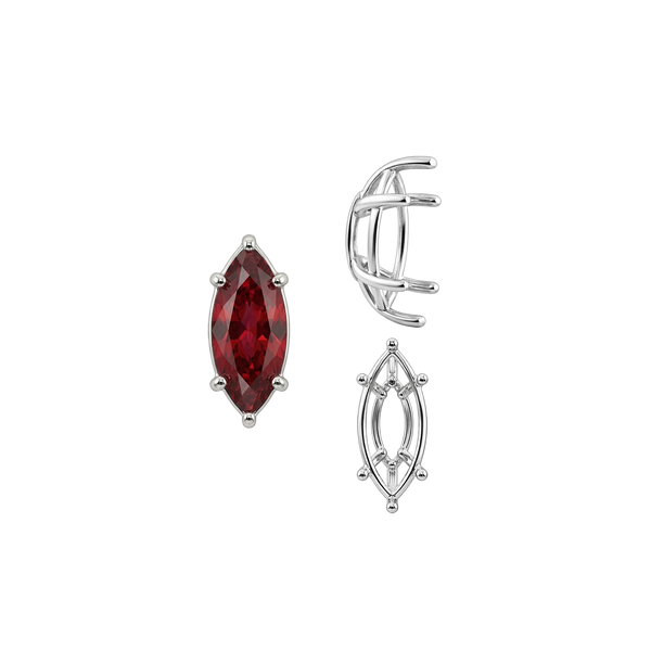 Six Prong Marquise Shape Tapered Base Wire Basket Settings in Sterling Silver (4.25 x 1.75 mm - 21.00 x 10.50 mm)