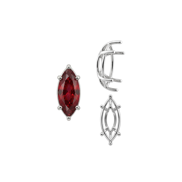 Six Prong Marquise Shape Tapered Base Wire Basket Settings in Sterling Silver (4.25 x 1.75 mm - 21.00 x 10.50 mm)