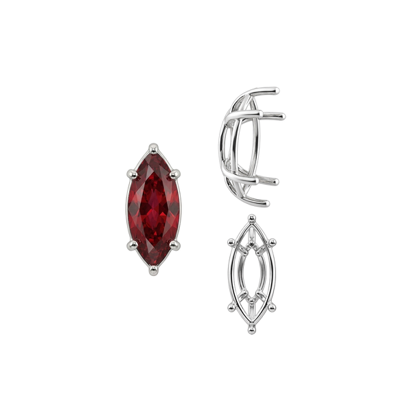 Six Prong Marquise Shape Tapered Base Wire Basket Settings in Sterling Silver (4.25 x 1.75 mm - 21.00 x 10.50 mm)