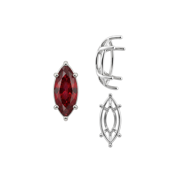 Six Prong Marquise Shape Tapered Base Wire Basket Settings in Sterling Silver (4.25 x 1.75 mm - 21.00 x 10.50 mm)