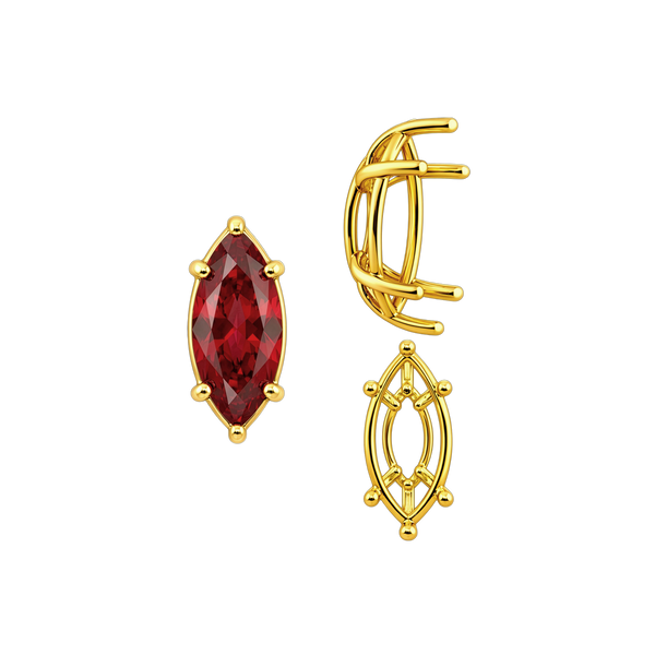 Six Prong Marquise Shape Tapered Base Wire Basket Settings in 14K Gold (4.25 x 1.75 mm - 21.00 x 10.50 mm)