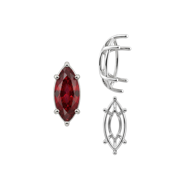 Six Prong Marquise Shape Tapered Base Wire Basket Settings in Sterling Silver (4.25 x 1.75 mm - 21.00 x 10.50 mm)