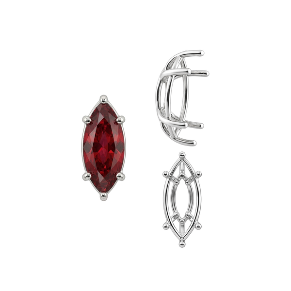 Six Prong Marquise Shape Tapered Base Wire Basket Settings in Sterling Silver (4.25 x 1.75 mm - 21.00 x 10.50 mm)
