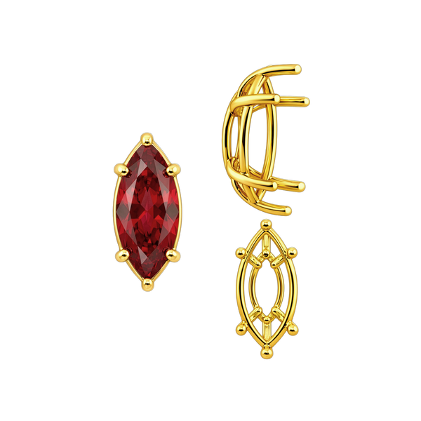 Six Prong Marquise Shape Tapered Base Wire Basket Settings in 14K Gold (4.25 x 1.75 mm - 21.00 x 10.50 mm)