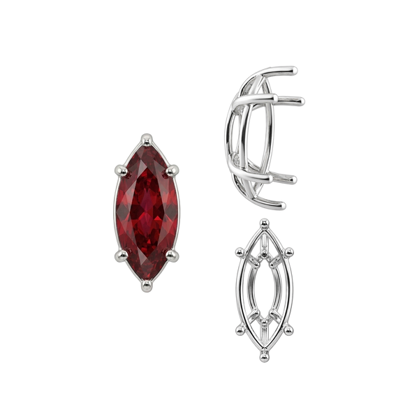 Six Prong Marquise Shape Tapered Base Wire Basket Settings in Sterling Silver (4.25 x 1.75 mm - 21.00 x 10.50 mm)